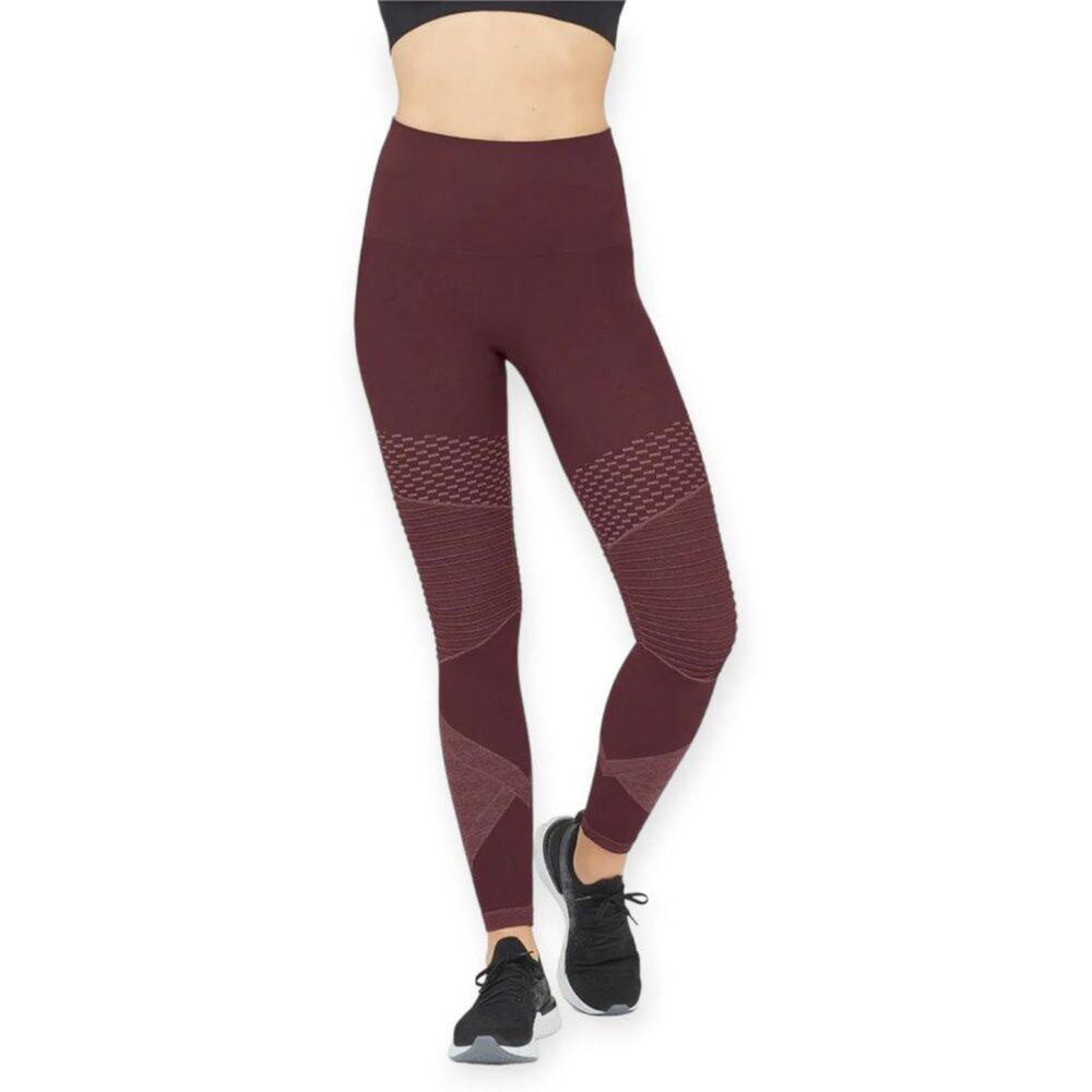 SPANX Look At Me Now Seamless Moto Leggings Wine Size XS NWOT